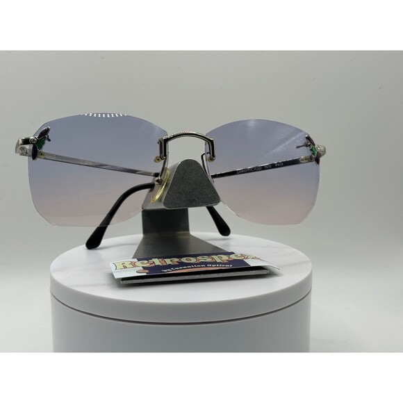 Vintage Oversize Sunglasses NOS Rimless Style Sea Flame Lens Silver Frame 80s| - Picture 2 of 9